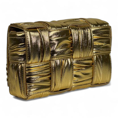 Bottega Veneta Gold Padded Cassette Bag ✨💛 | Metallic Intreccio Luxury Shoulder Bag
