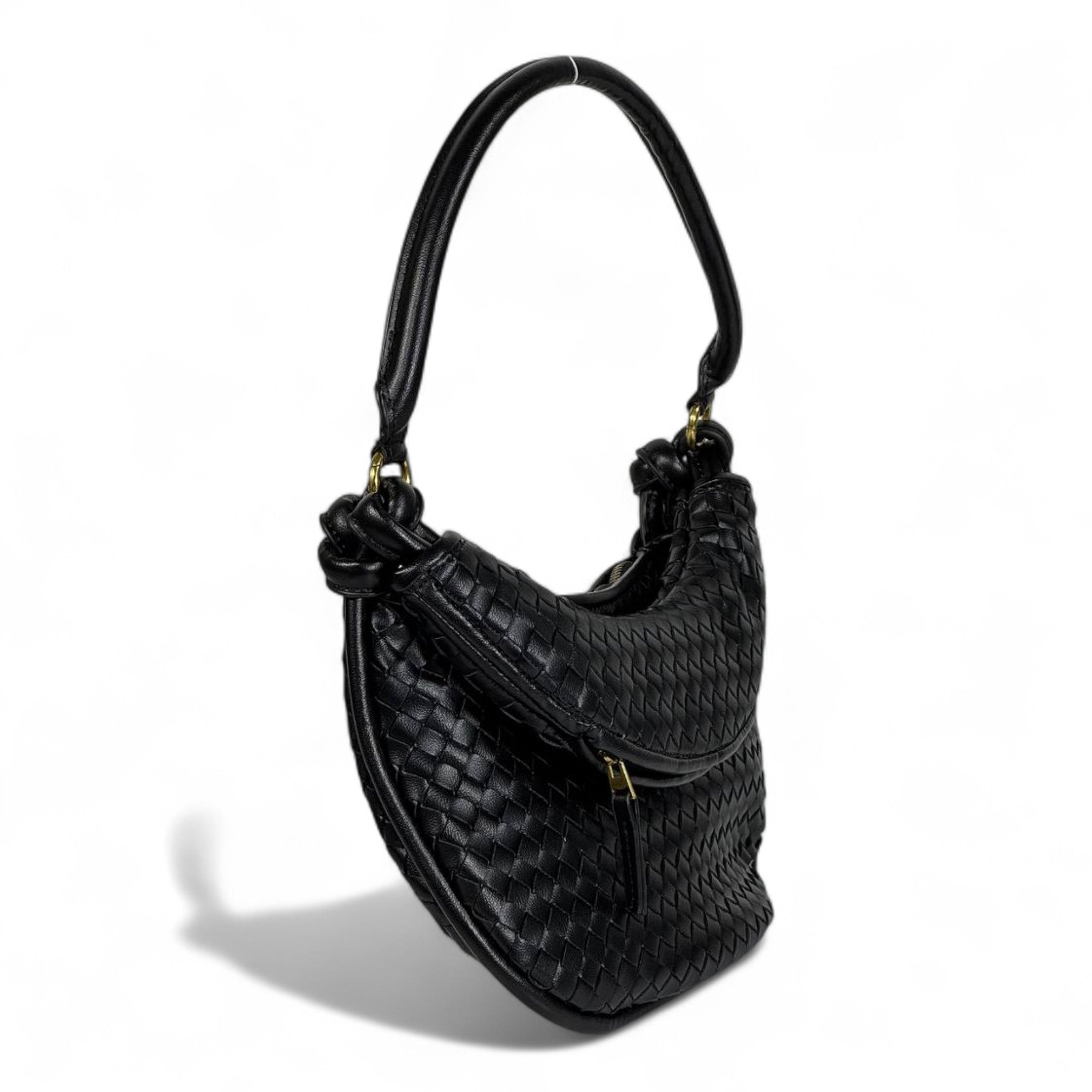 Bottega Veneta Woven Intreccio Shoulder Bag – Black Luxury Leather