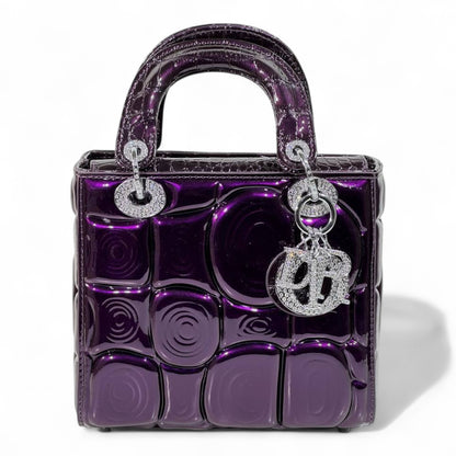 Dior Purple Patent Lady Bag – Glossy Cannage Luxe with Crystal Charms 💜✨