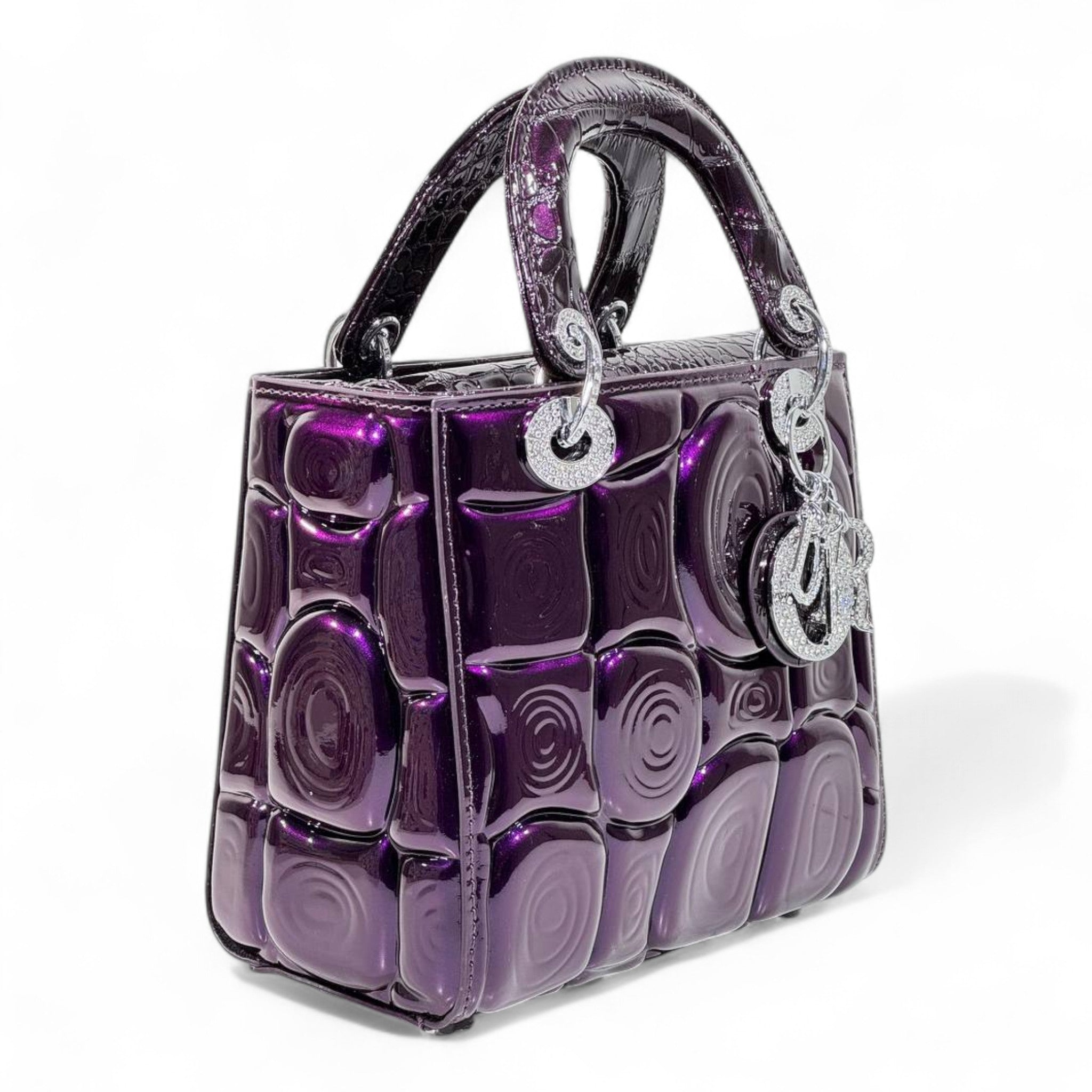 Dior Purple Patent Lady Bag – Glossy Cannage Luxe with Crystal Charms 💜✨