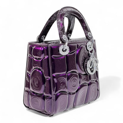 Dior Purple Patent Lady Bag – Glossy Cannage Luxe with Crystal Charms 💜✨