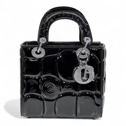 Dior Black Patent Lady Bag – Glossy Cannage Luxe with Crystal Charms 🖤✨
