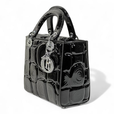 Dior Black Patent Lady Bag – Glossy Cannage Luxe with Crystal Charms 🖤✨