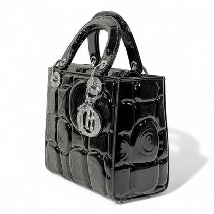 Dior Black Patent Lady Bag – Glossy Cannage Luxe with Crystal Charms 🖤✨