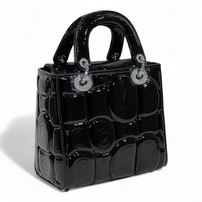 Dior Black Patent Lady Bag – Glossy Cannage Luxe with Crystal Charms 🖤✨
