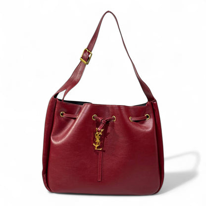 YSL Burgundy Leather Shoulder Bag – Classic Drawstring Luxury Elegance 🍷✨