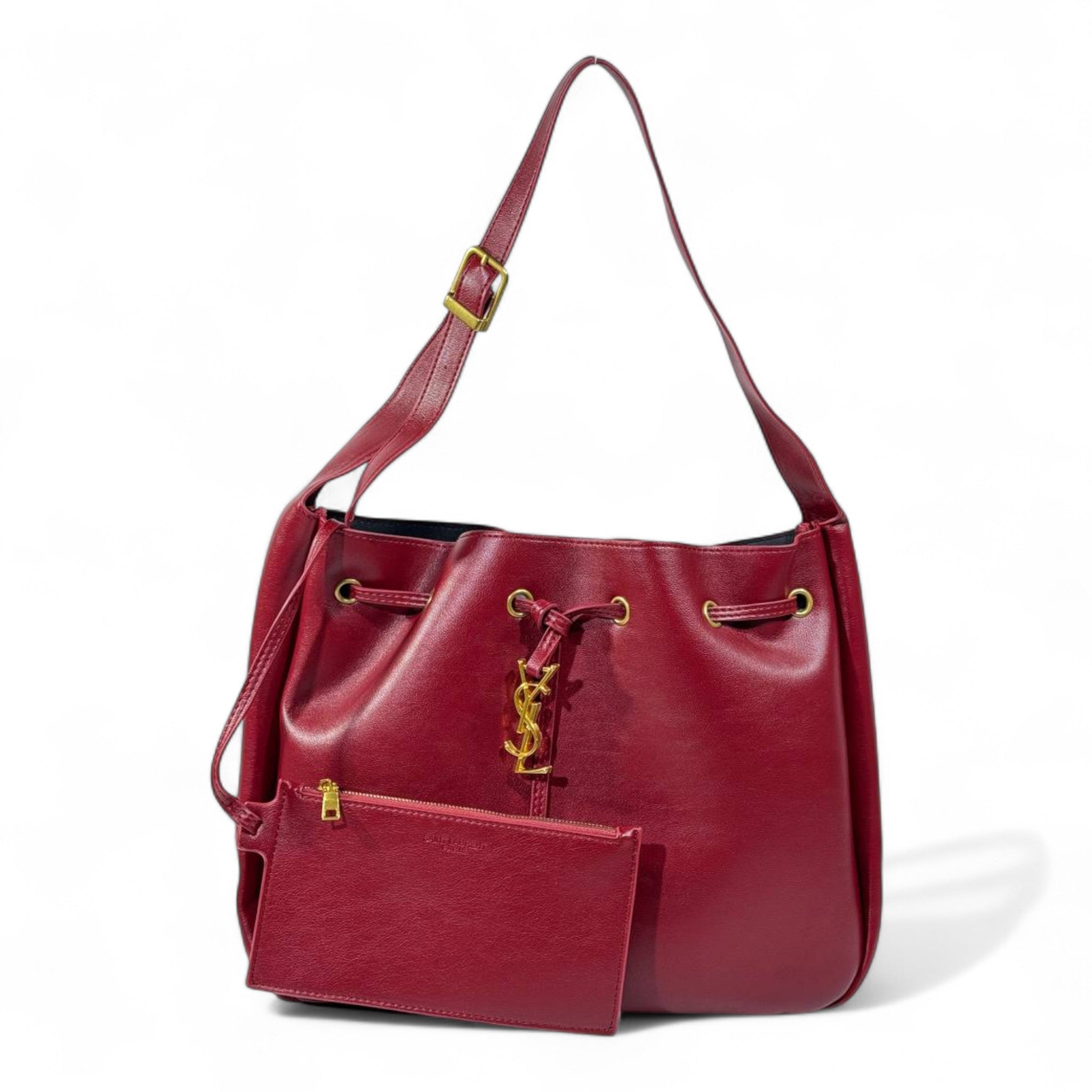 YSL Burgundy Leather Shoulder Bag – Classic Drawstring Luxury Elegance 🍷✨