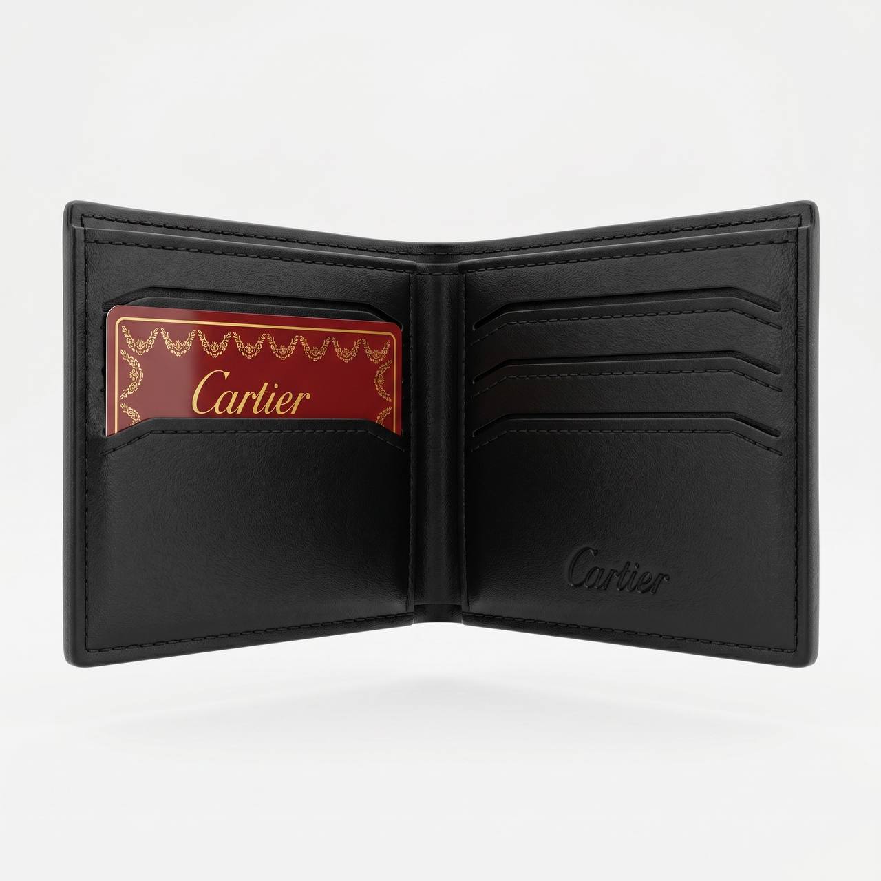 🖤 Cartier Pebbled Leather Bifold Wallet – Classic Black Luxury ✨
