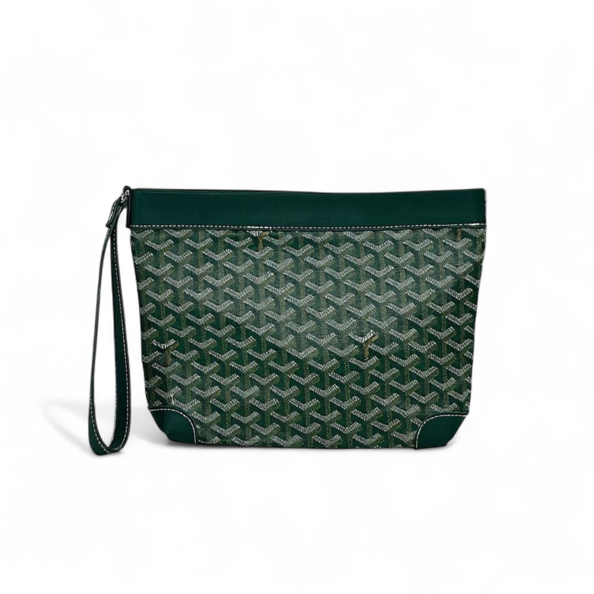 ✨ Goyard-Inspired Green Monogram Wristlet Pouch – Luxury Edition ✨