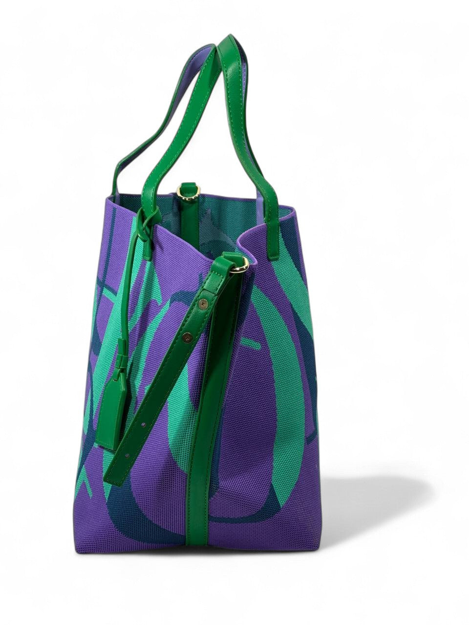 ✨ Carolina Herrera Graphic Canvas Tote – Green & Purple Edition ✨
