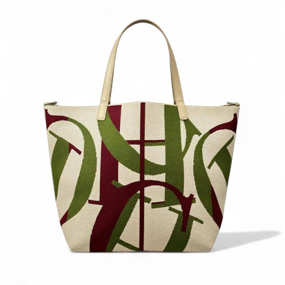 Carolina Herrera Canvas Tote – Beige & Olive Signature Print 👜✨
