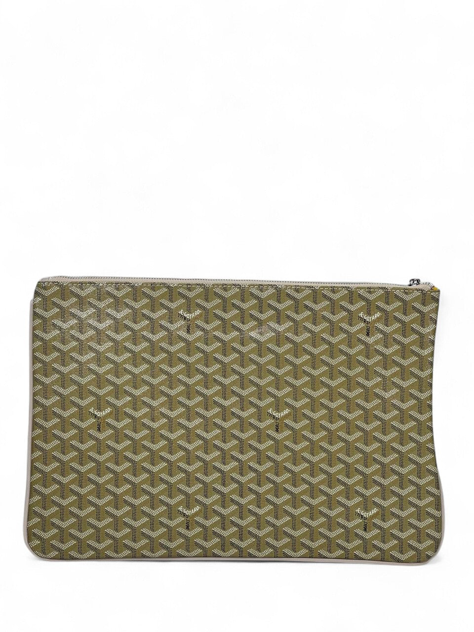 ✨ Goyard-Inspired Luxury Flat Pouch – Olive Green Monogram Clutch