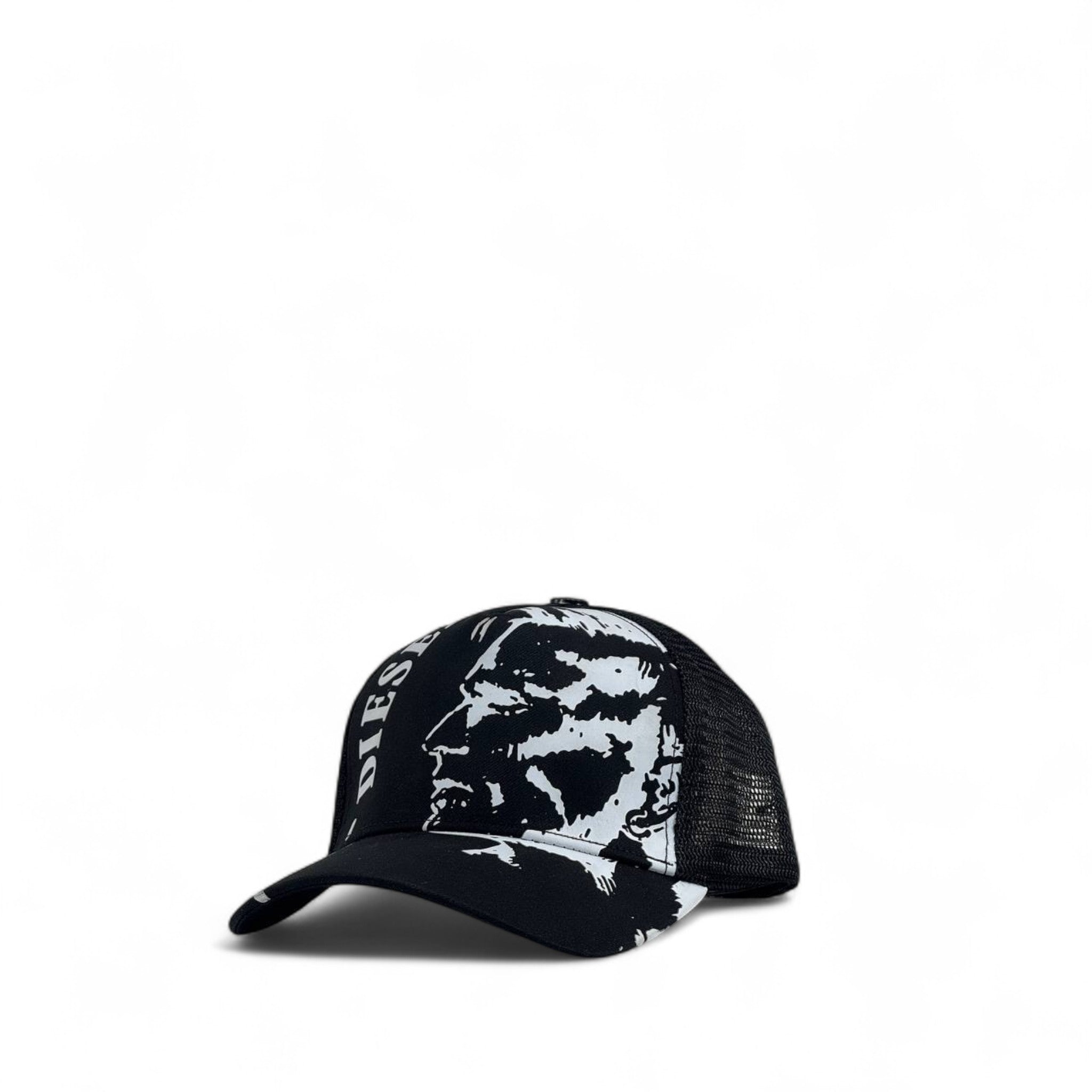 🧢 Diesel Black Trucker Cap – Iconic Mohawk Graphic | Unisex Streetwear Hat