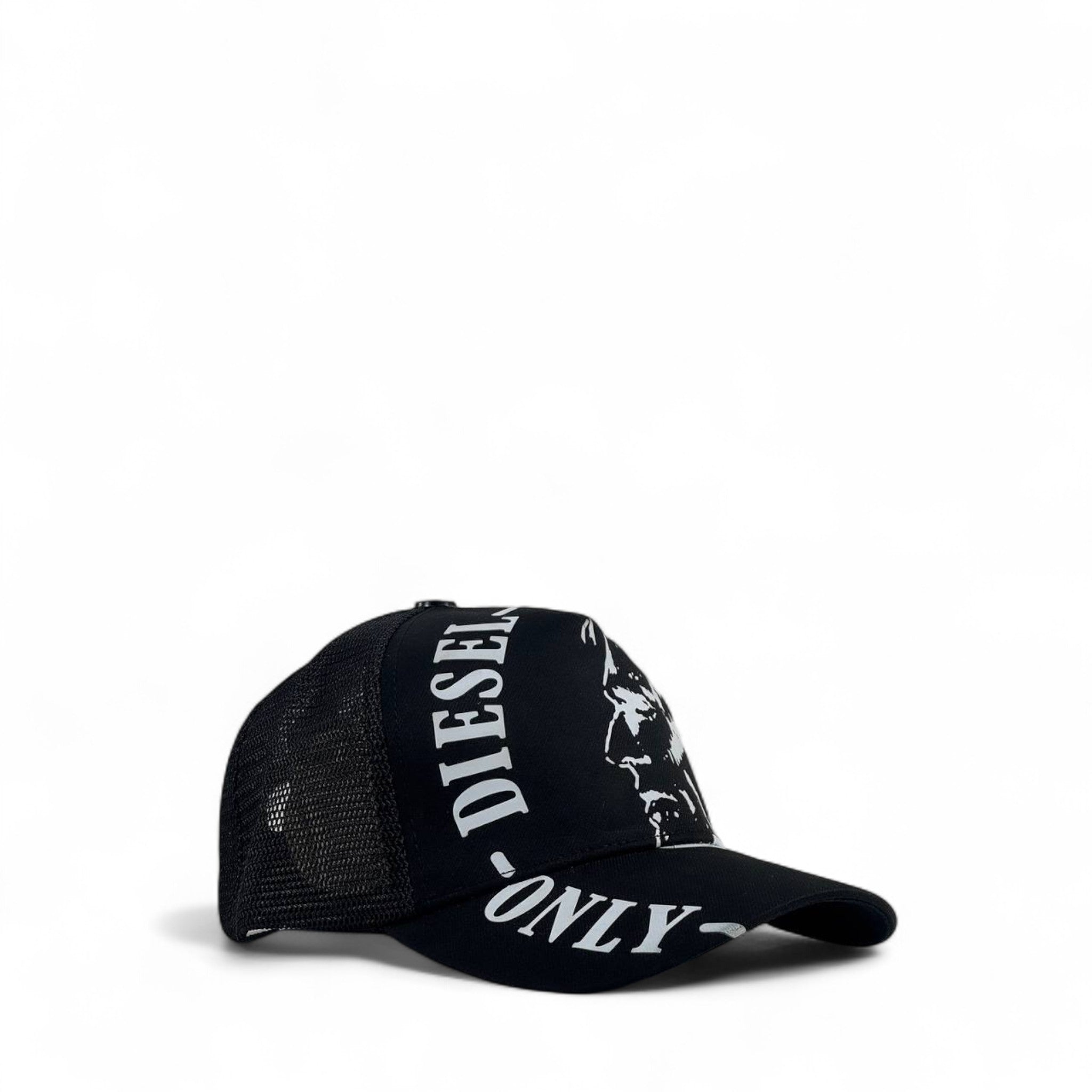 🧢 Diesel Black Trucker Cap – Iconic Mohawk Graphic | Unisex Streetwear Hat