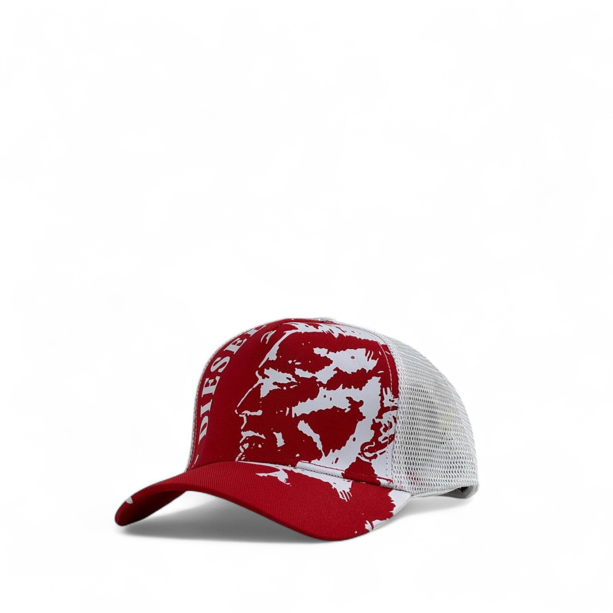 🧢 Diesel Red & White Trucker Cap – Iconic Mohawk Graphic | Unisex Streetwear Hat