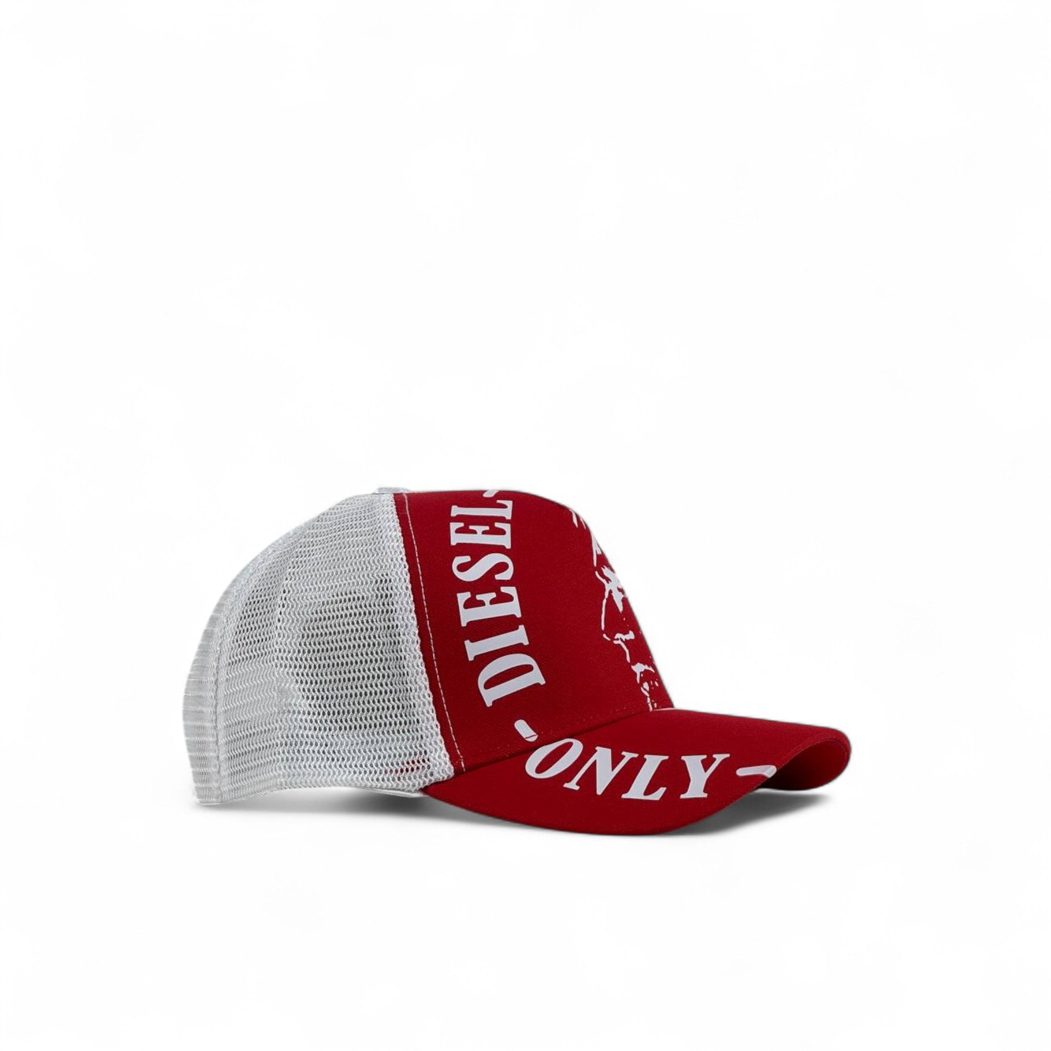 🧢 Diesel Red & White Trucker Cap – Iconic Mohawk Graphic | Unisex Streetwear Hat