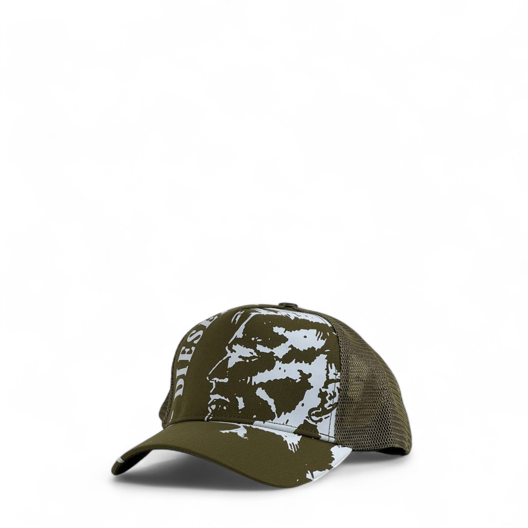 🧢 Diesel Olive Green Trucker Cap – Mohawk Graphic | Unisex Streetwear Mesh Hat
