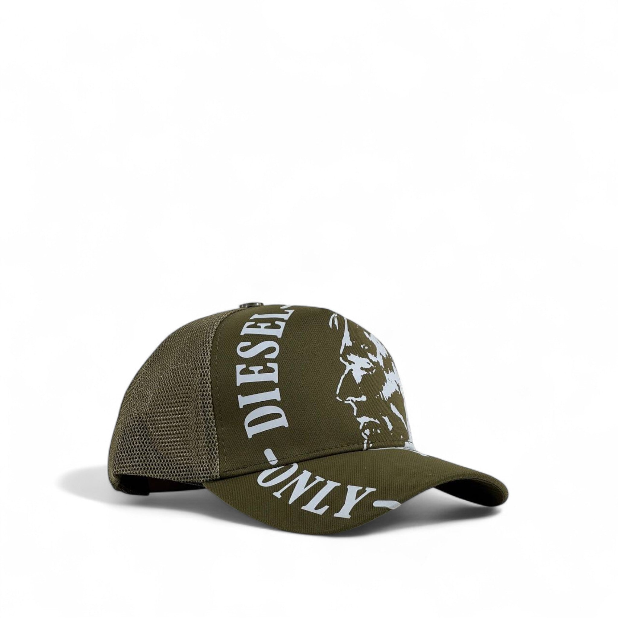 🧢 Diesel Olive Green Trucker Cap – Mohawk Graphic | Unisex Streetwear Mesh Hat