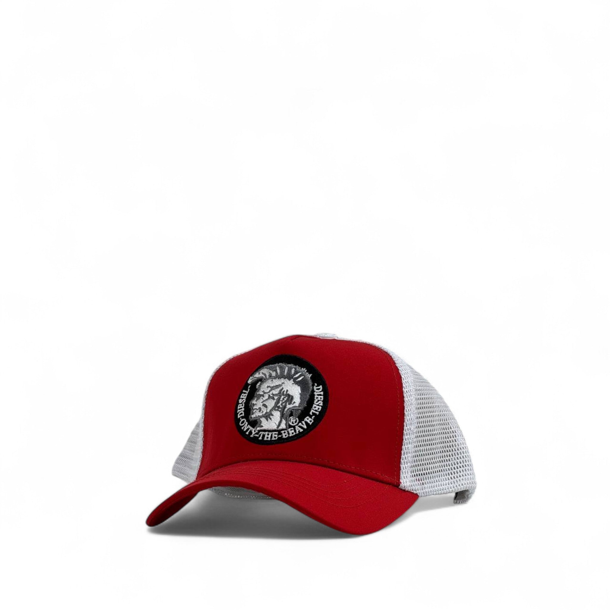 🧢 Diesel Red Trucker Cap – “Only The Brave” Patch | Mesh Snapback