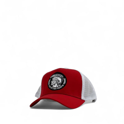 🧢 Diesel Red Trucker Cap – “Only The Brave” Patch | Mesh Snapback