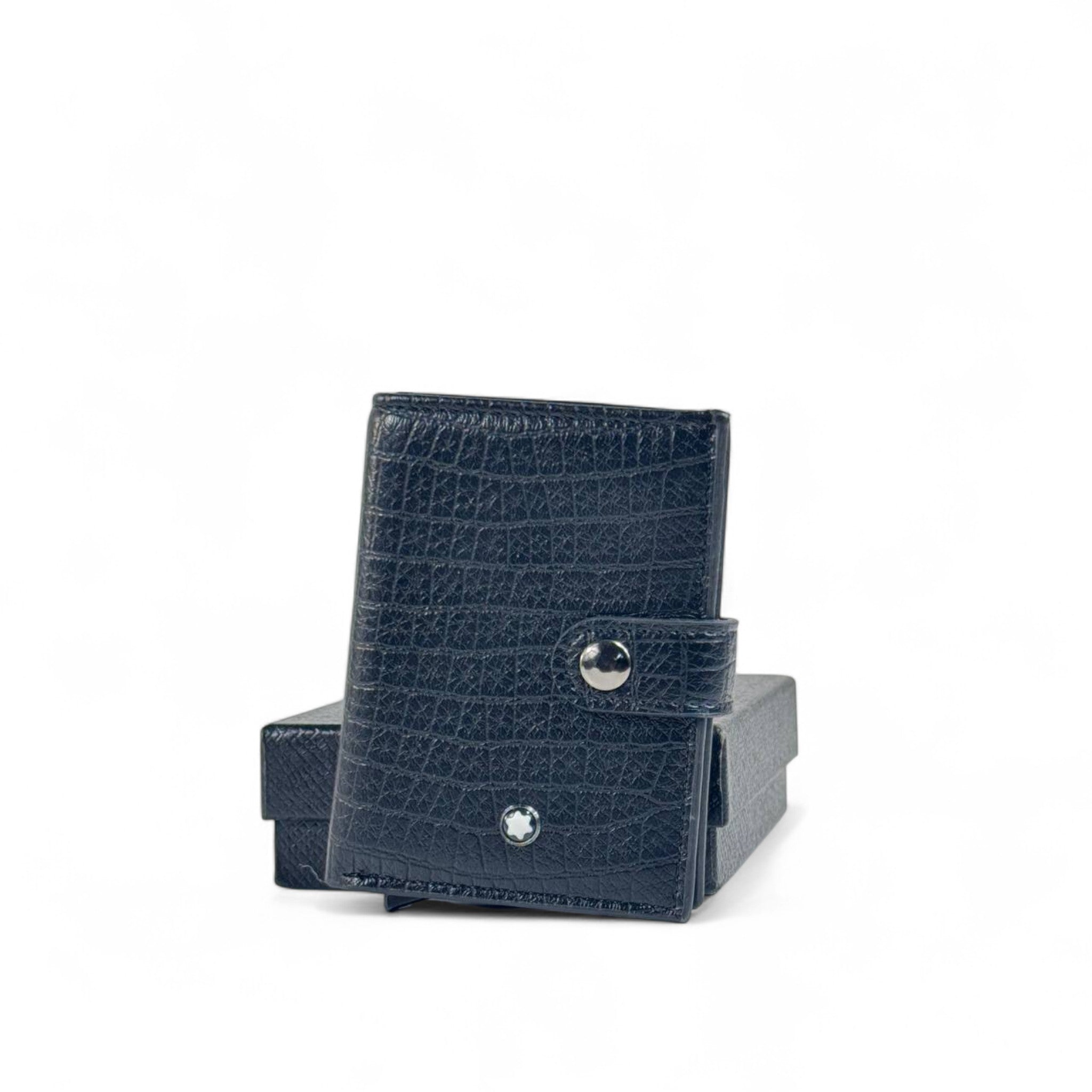 🖤 Montblanc Black Croc-Embossed Leather Compact Wallet – Luxury Snap Closure