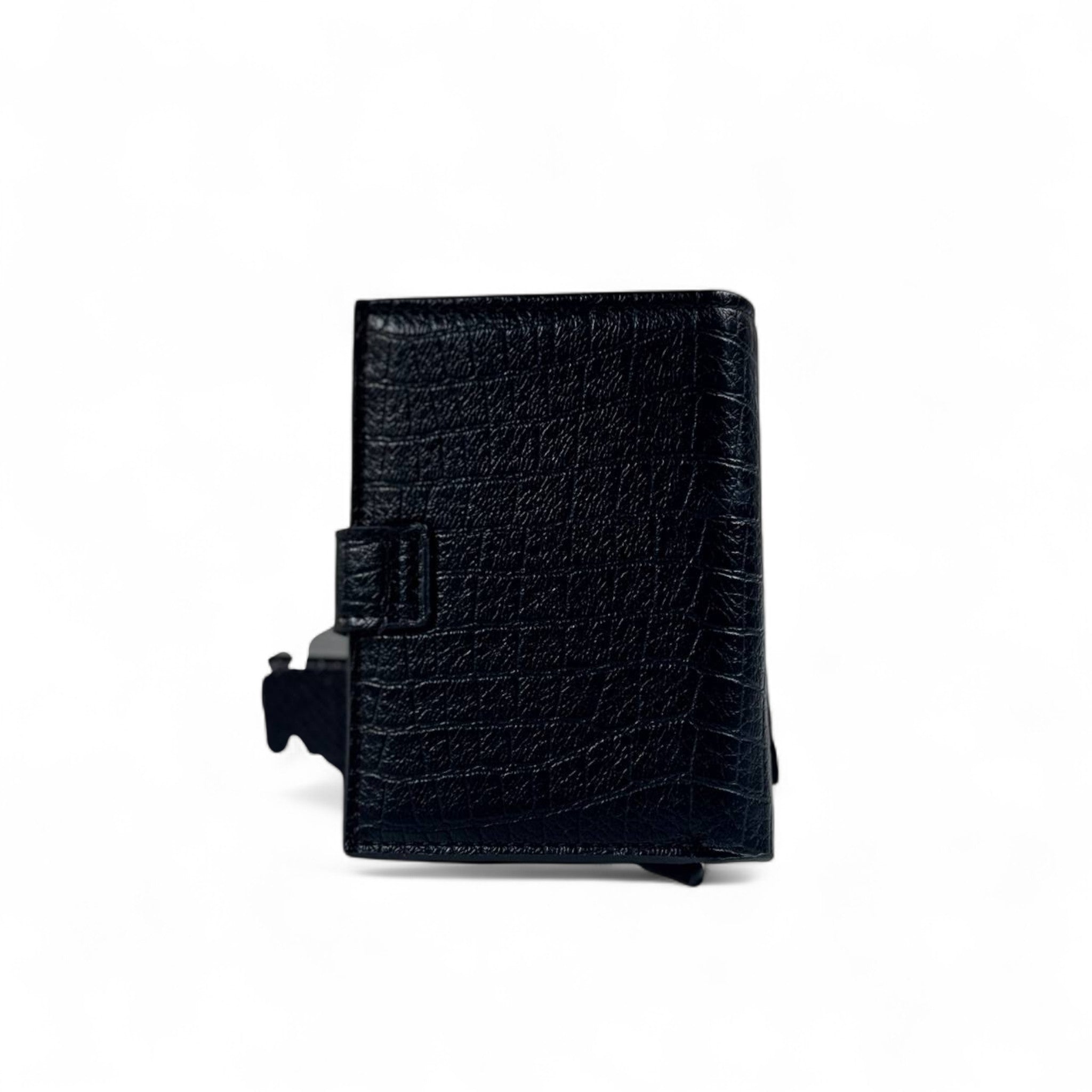 🖤 Montblanc Black Croc-Embossed Leather Compact Wallet – Luxury Snap Closure