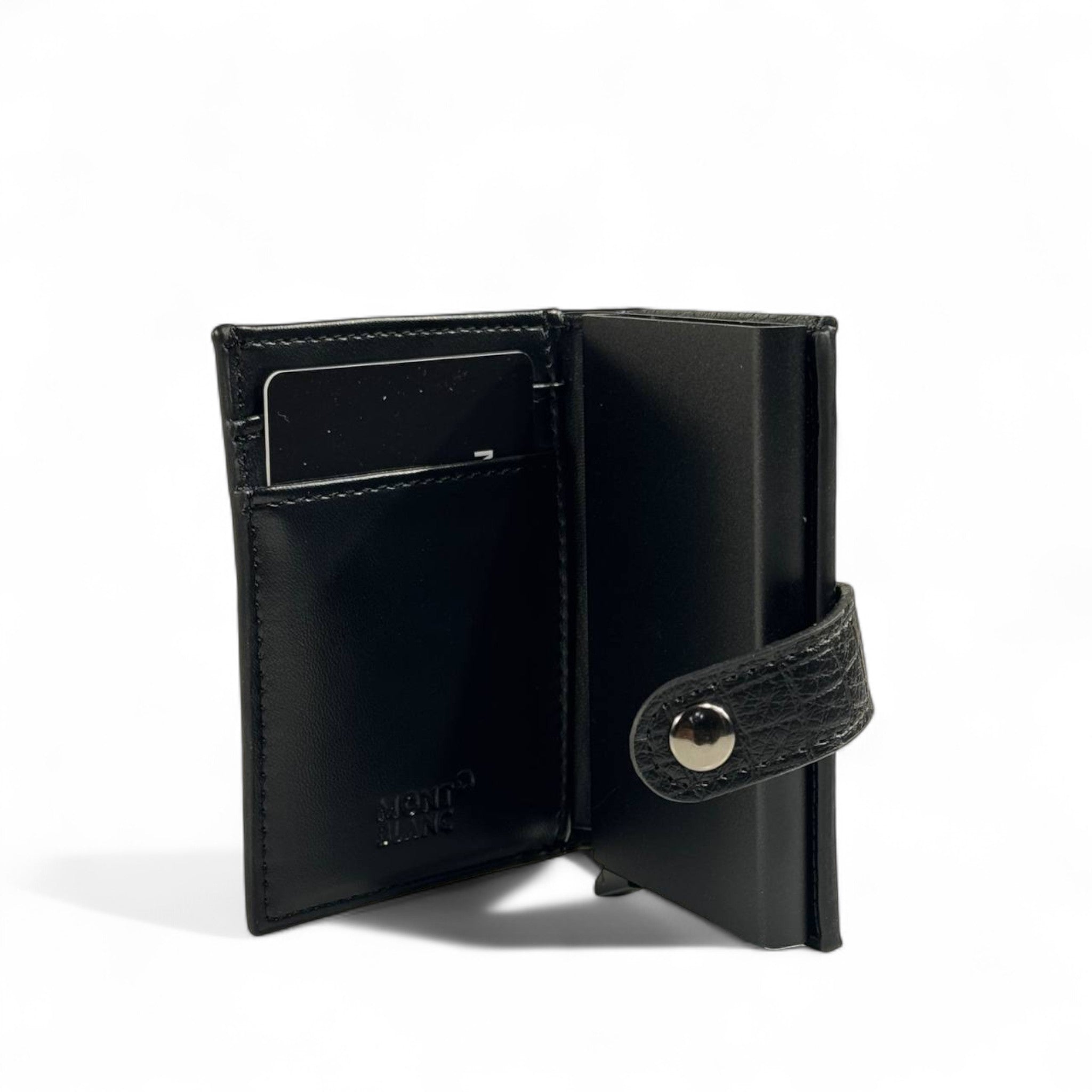 🖤 Montblanc Black Croc-Embossed Leather Compact Wallet – Luxury Snap Closure