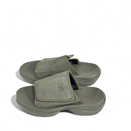 🟢 Zara Minimalist Green Suede Strap Slides – Urban Streetwear Essential