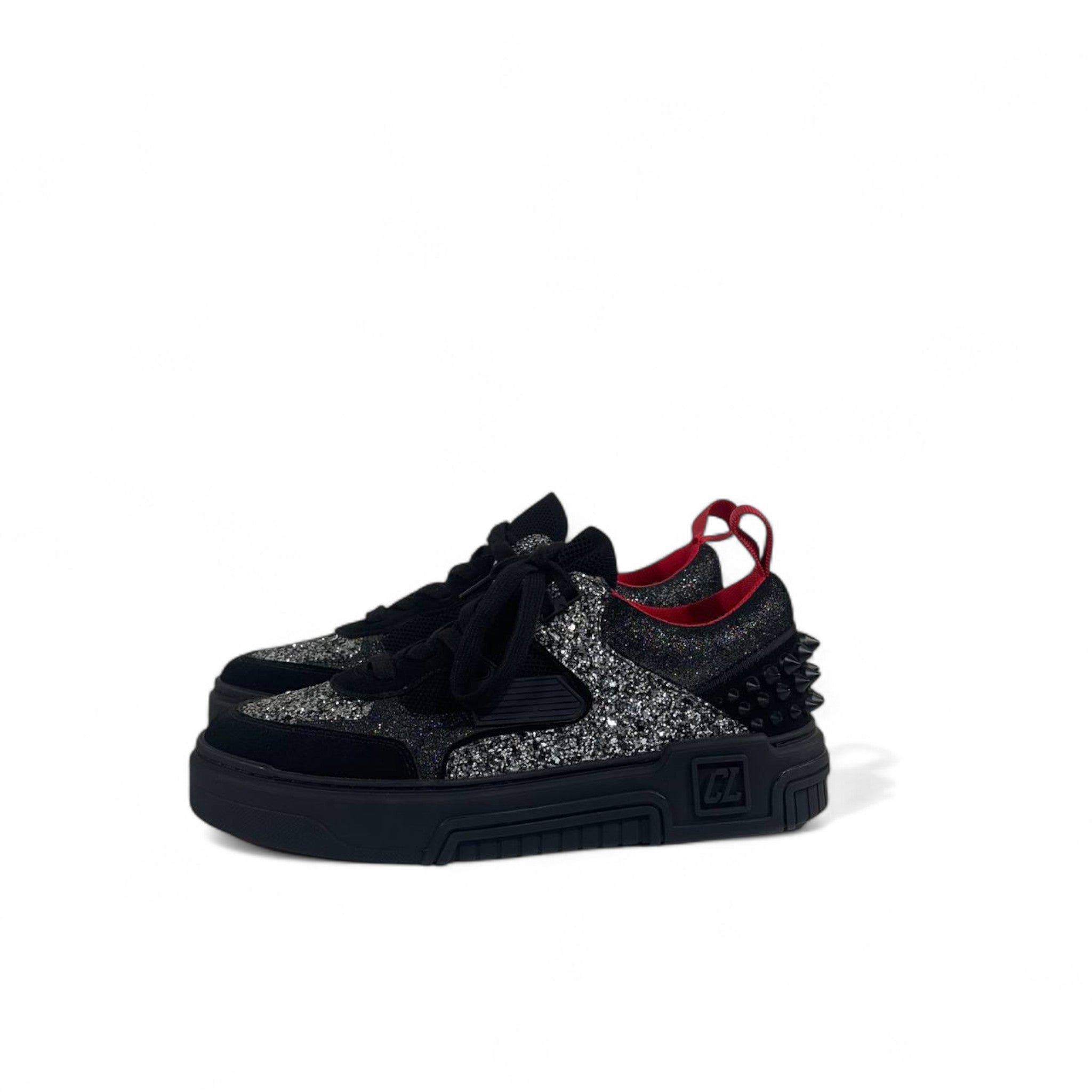 ✨ Christian Louboutin Black Glitter Spike Sneakers 👟 | Luxury Designer Red Sole Shoes 🔴