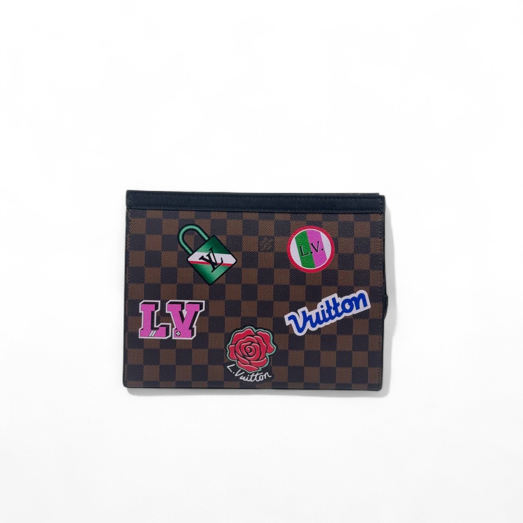🎨 Louis Vuitton Damier Graphite Pochette w/ Colorful Sticker Patches | Limited Edition Luxury Bag 👜✨