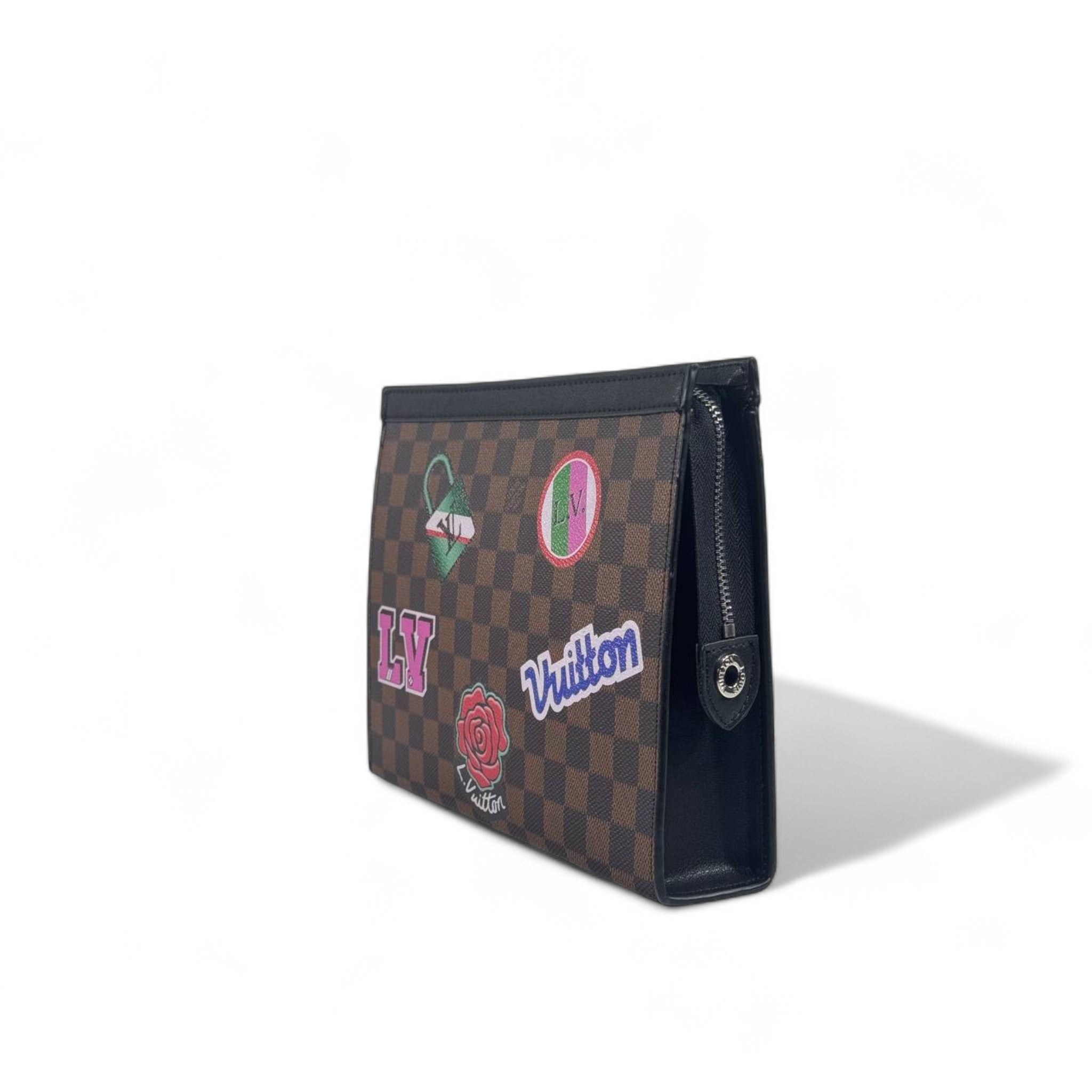 🎨 Louis Vuitton Damier Graphite Pochette w/ Colorful Sticker Patches | Limited Edition Luxury Bag 👜✨