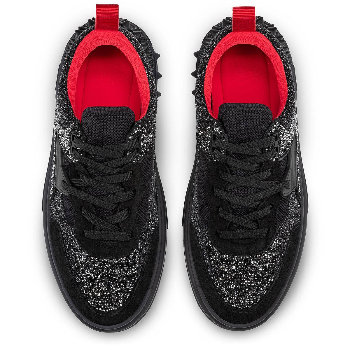 ✨ Christian Louboutin Black Glitter Spike Sneakers 👟 | Luxury Designer Red Sole Shoes 🔴