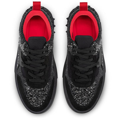 ✨ Christian Louboutin Black Glitter Spike Sneakers 👟 | Luxury Designer Red Sole Shoes 🔴