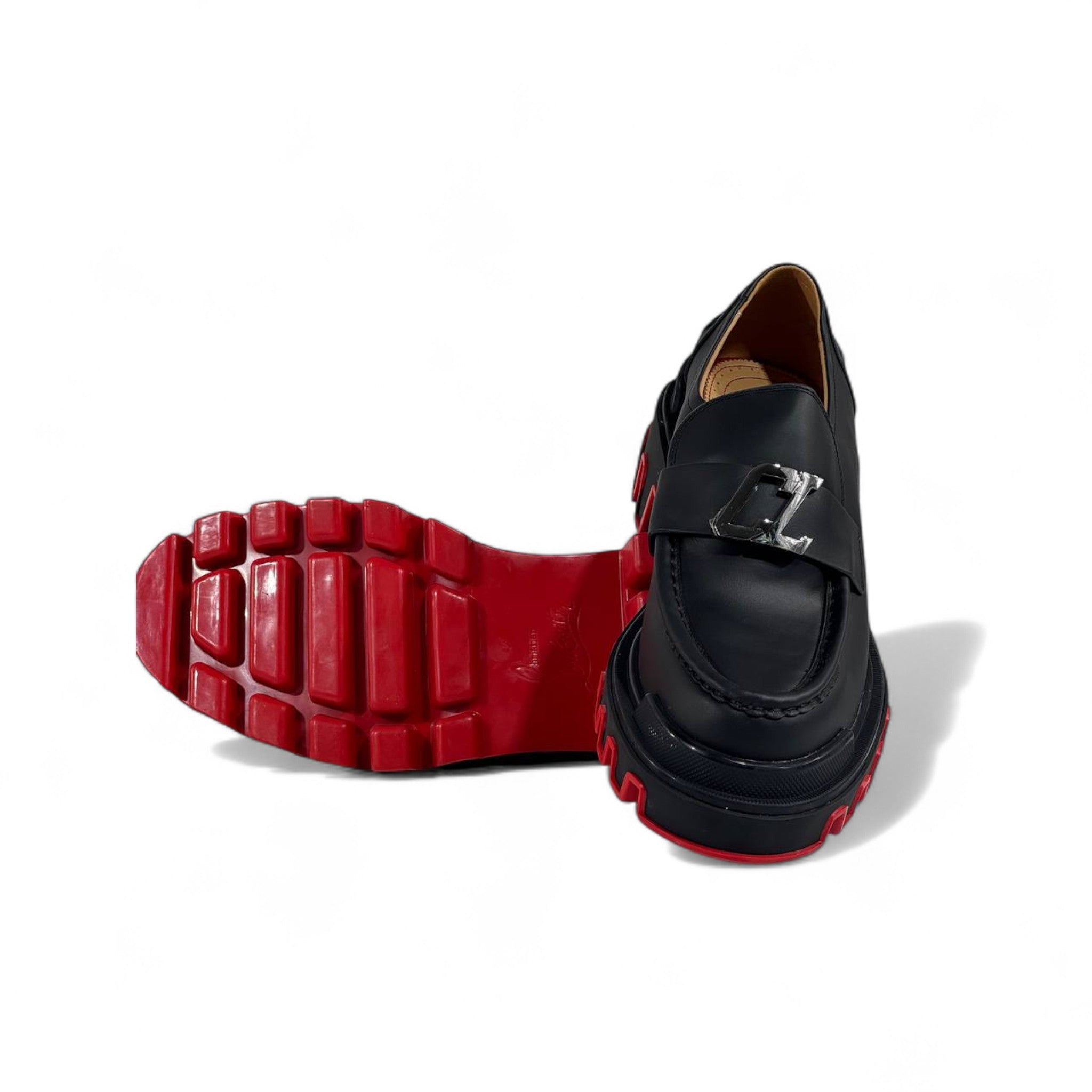 ✨ Christian Louboutin CL Logo Loafers – Black Leather with Red Sole 🔥 | Luxury Designer Men’s Shoes 👞