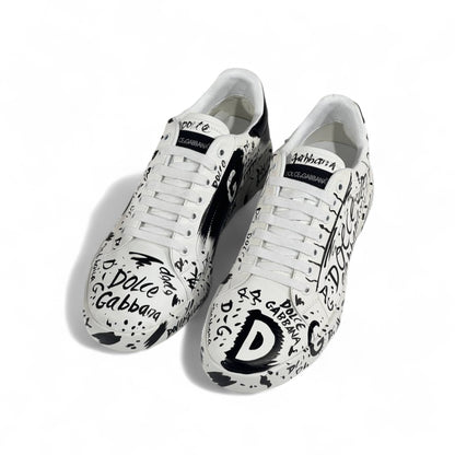 Dolce & Gabbana Graffiti Low-Top Sneakers – White/Black Limited Edition 🎨👟