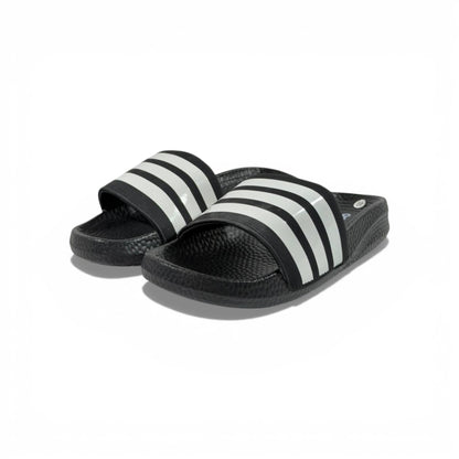 ⚫ Adidas Slides – Black & White Stripes Edition 🤍🔥
