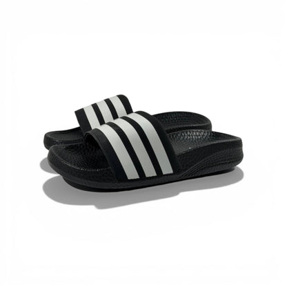 ⚫ Adidas Slides – Black & White Stripes Edition 🤍🔥