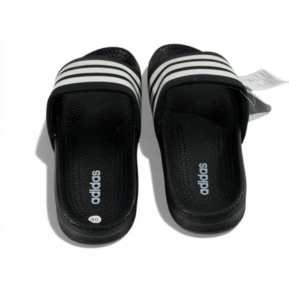 ⚫ Adidas Slides – Black & White Stripes Edition 🤍🔥