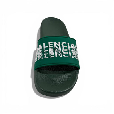 🟢 Balenciaga Slides – Green Logo Edition 🤍✨