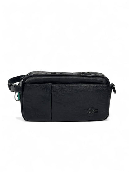 🖤 Lacoste Black Minimalist Crossbody Pouch – Premium Leather Look