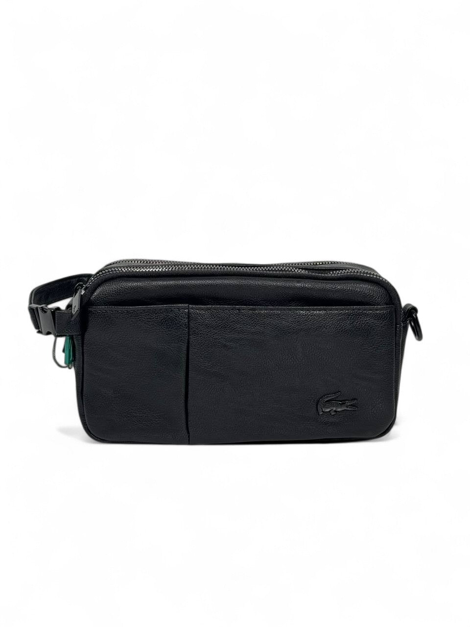 🖤 Lacoste Black Minimalist Crossbody Pouch – Premium Leather Look