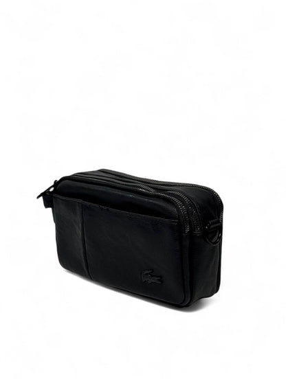 🖤 Lacoste Black Minimalist Crossbody Pouch – Premium Leather Look