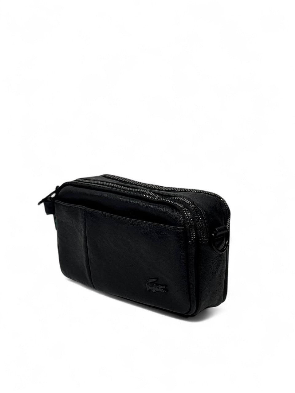 🖤 Lacoste Black Minimalist Crossbody Pouch – Premium Leather Look