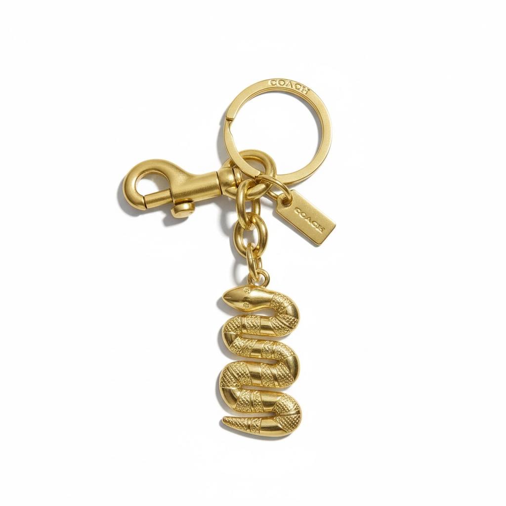 💛 Coach Gold Snake Charm Keychain – Bold Luxury Accessory