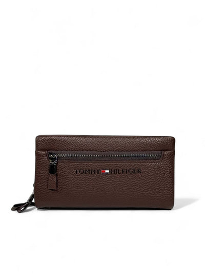 🤎 Tommy Hilfiger Dark Brown Leather Clutch – Premium Slim Designer Pouch