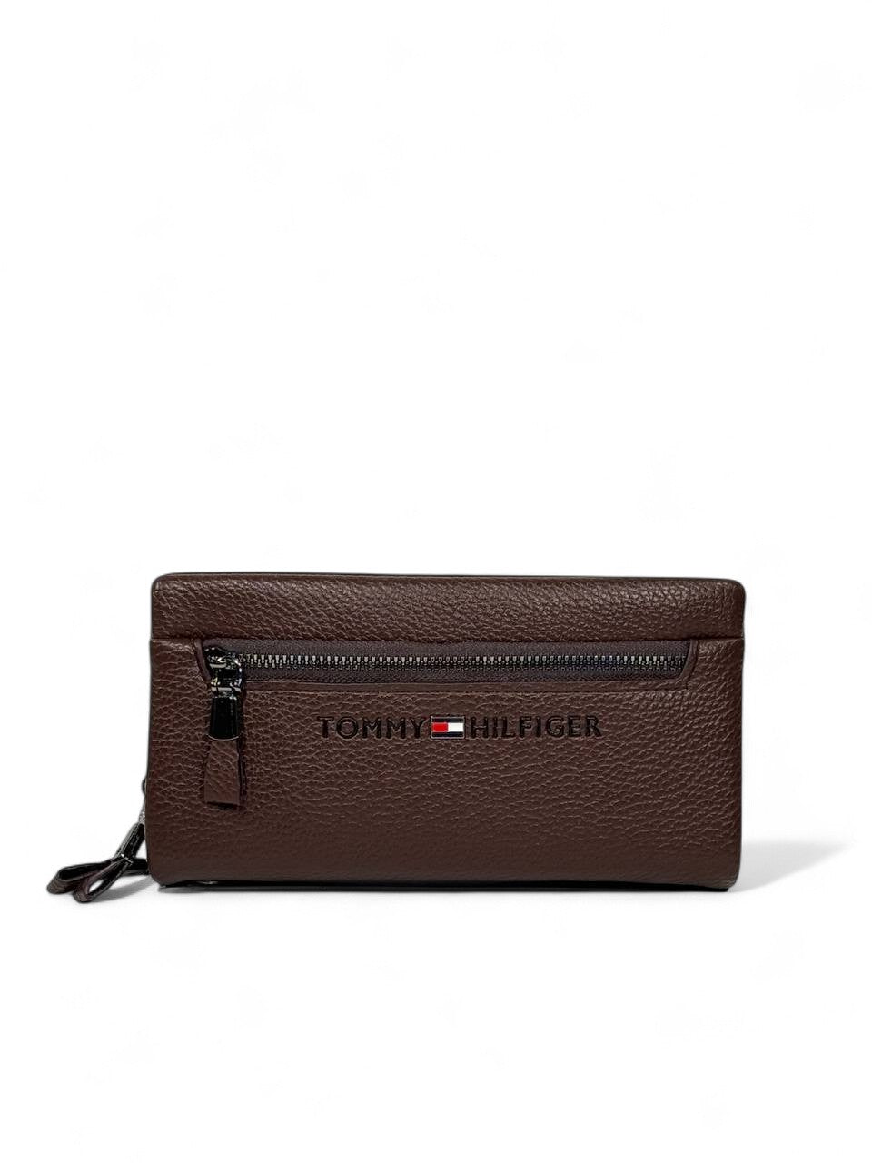 🤎 Tommy Hilfiger Dark Brown Leather Clutch – Premium Slim Designer Pouch