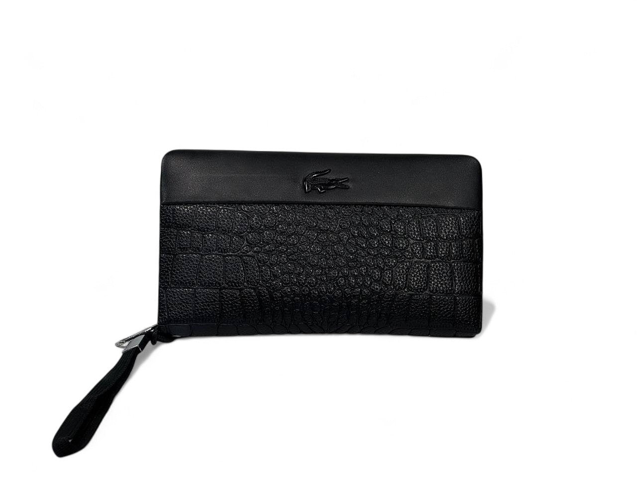🖤 Lacoste Black Croc-Texture Leather Clutch – Premium Designer Wristlet
