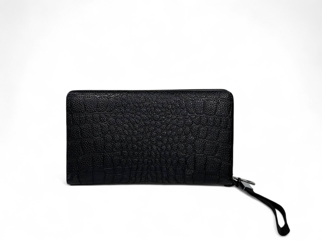 🖤 Lacoste Black Croc-Texture Leather Clutch – Premium Designer Wristlet