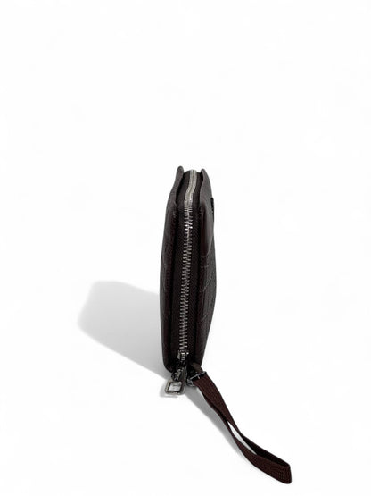 🤎 Lacoste Dark Brown Croc-Texture Leather Clutch – Premium Designer Wristlet