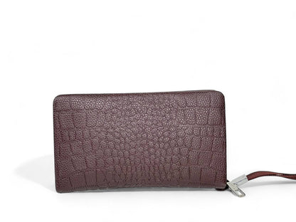 🤎 Lacoste Dark Brown Croc-Texture Leather Clutch – Premium Designer Wristlet
